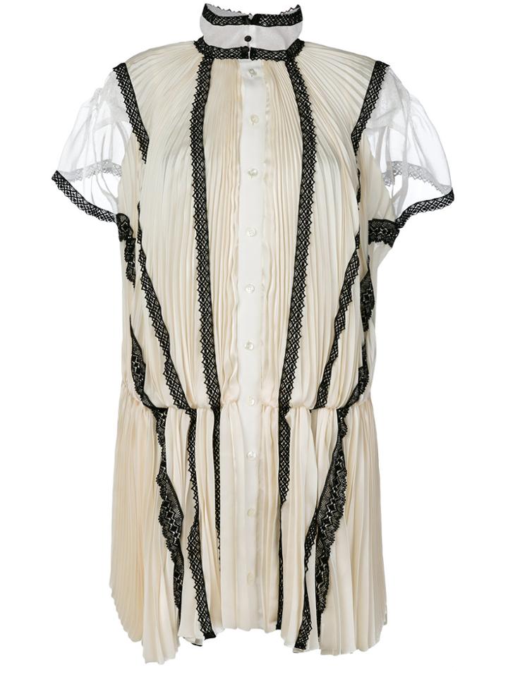 Sacai Lace Frogged Shirt Dress - White