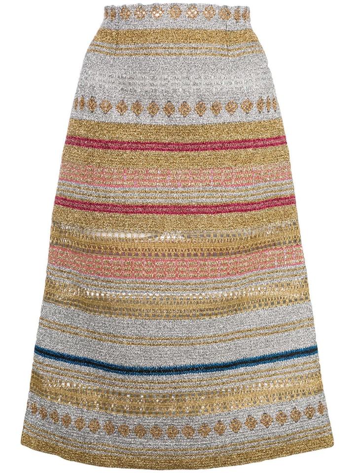 Molly Goddard Metallic Striped Midi Skirt - Silver