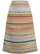 Molly Goddard Metallic Striped Midi Skirt - Silver