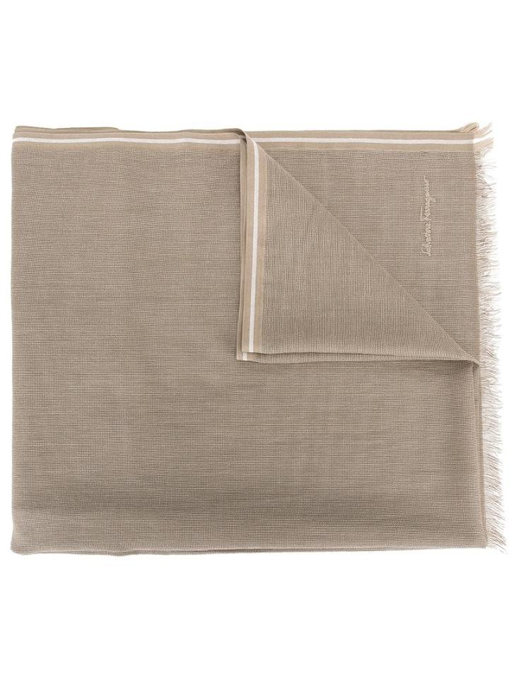 Salvatore Ferragamo Patterned Striped Edge Scarf, Men's, Cotton