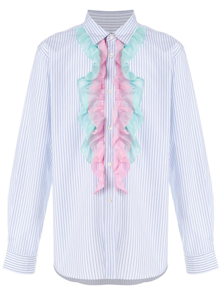 Comme Des Garçons Homme Plus Striped Ruffle Shirt - White