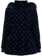 Fendi Hooded Heart Print Coat - Blue