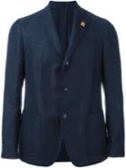 Lardini Prince Of Wales Check Blazer, Men's, Size: 50, Blue, Cotton/linen/flax/polyester