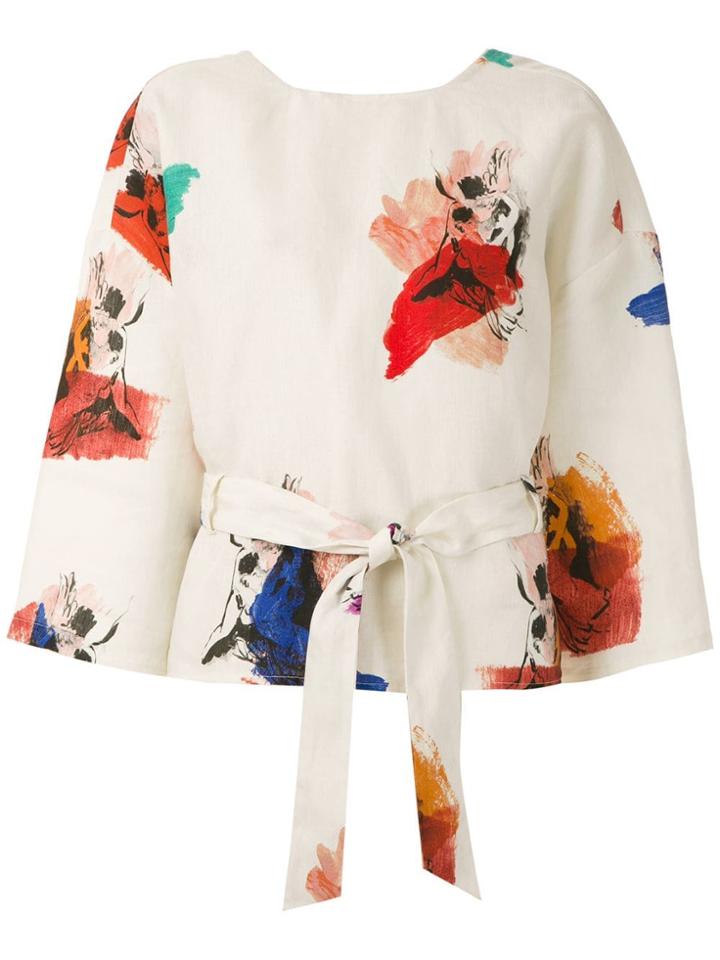 Andrea Marques Printed Wrap Blouse - Multicolour