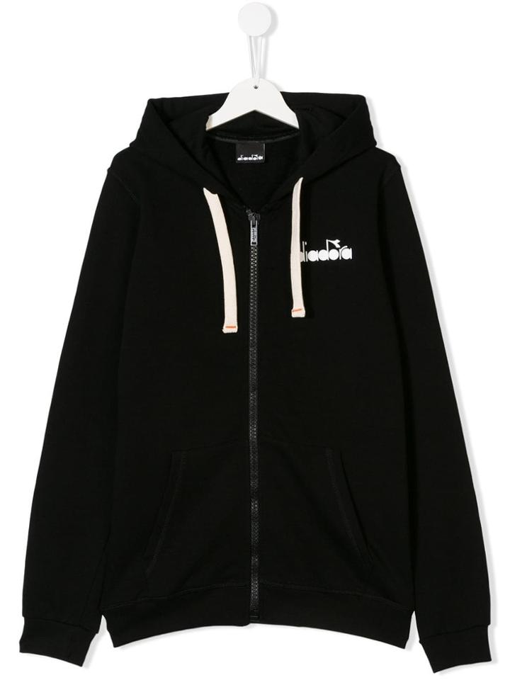 Diadora Junior Teen Logo Print Zipped Hoodie - Black