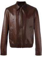 Prada Zipped Leather Jacket, Men's, Size: 48, Brown, Lamb Skin/viscose