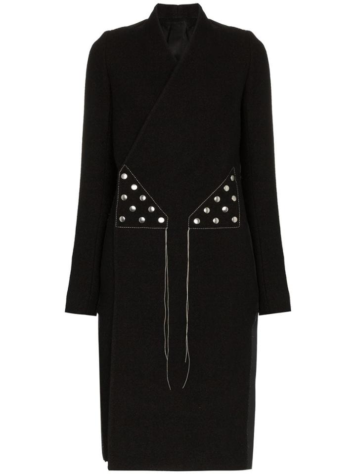 Rick Owens Double Breasted Stud Embellished Virgin Wool Blend Coat -