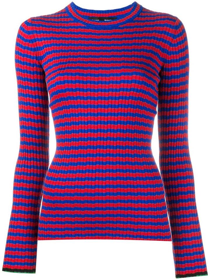 Proenza Schouler Stripe Long Sleeve Top, Women's, Size: Medium, Red, Silk/cashmere