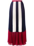 Red Valentino - Stripe Panel Pleated Skirt - Women - Polyester - 38, Blue, Polyester