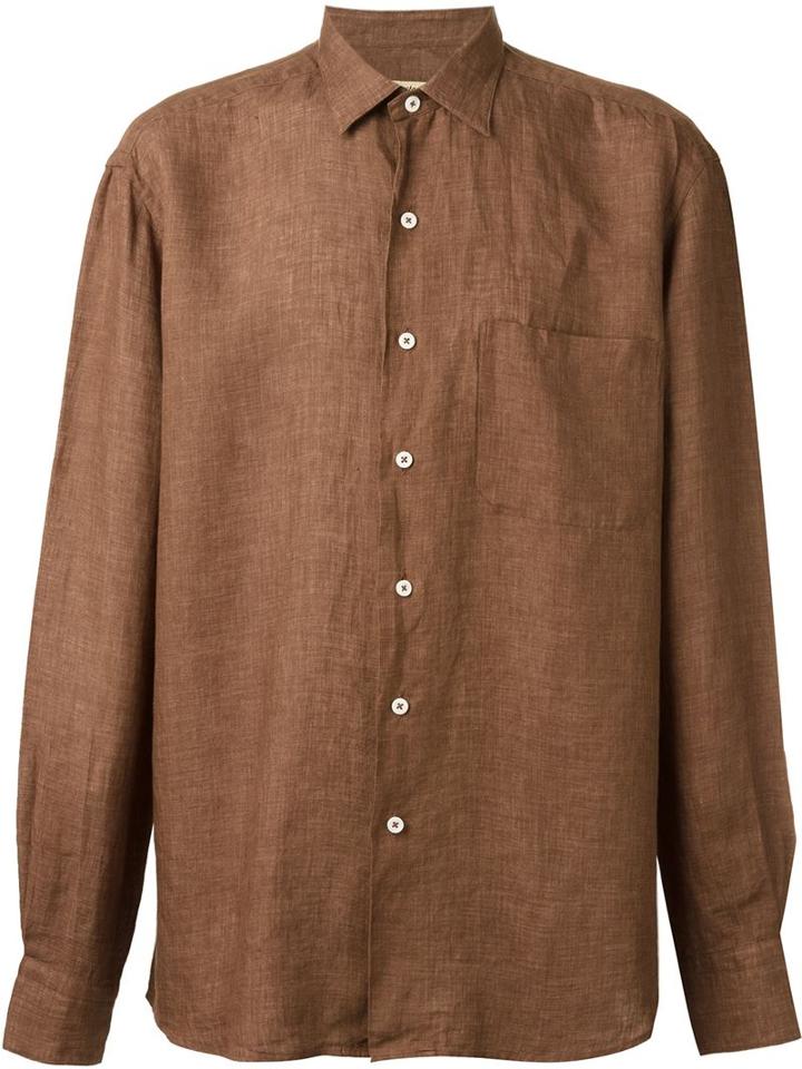 Al Duca D'aosta 1902 Chest Pocket Shirt, Men's, Size: Xxl, Brown, Linen/flax