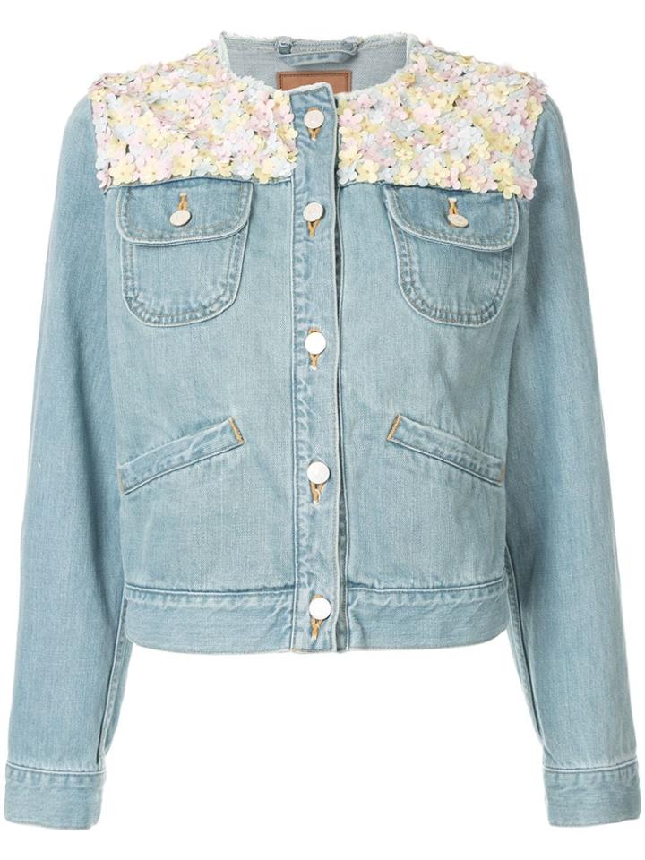 Tu Es Mon Trésor Flower Embellished Denim Jacket - Blue