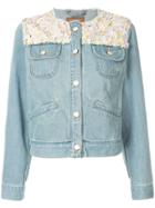 Tu Es Mon Trésor Flower Embellished Denim Jacket - Blue