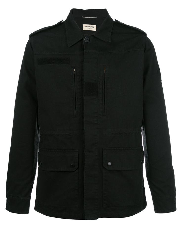 Saint Laurent Pocket Shirt Jacket, Men's, Size: 54, Black, Cotton/ramie