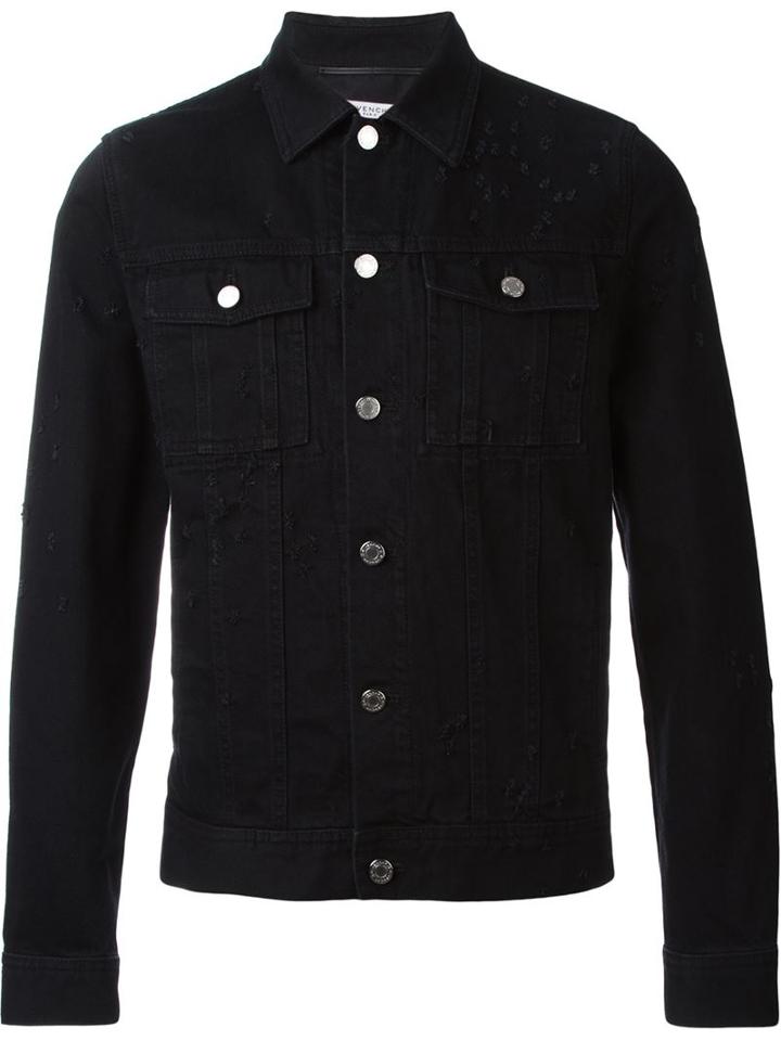 Givenchy Distressed Denim Jacket, Men's, Size: Small, Black, Cotton/polyester