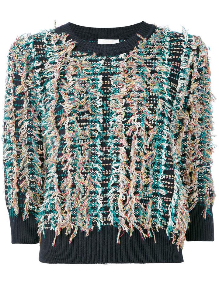 Chloé - Embroidered Knitted Top - Women - Cotton/polyamide - M, Blue, Cotton/polyamide