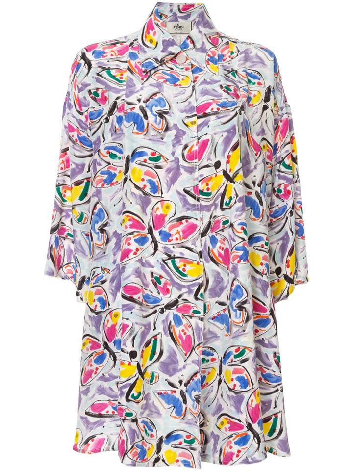 Fendi Pre-owned Silk Butterfly Print Shirt Dress - Multicolour