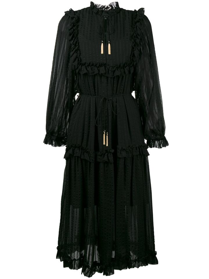 Zimmermann Midi Sheer Dress With Long Sleeves - Black