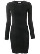 T By Alexander Wang Ribbed Laddered Sleeve Dress - Black