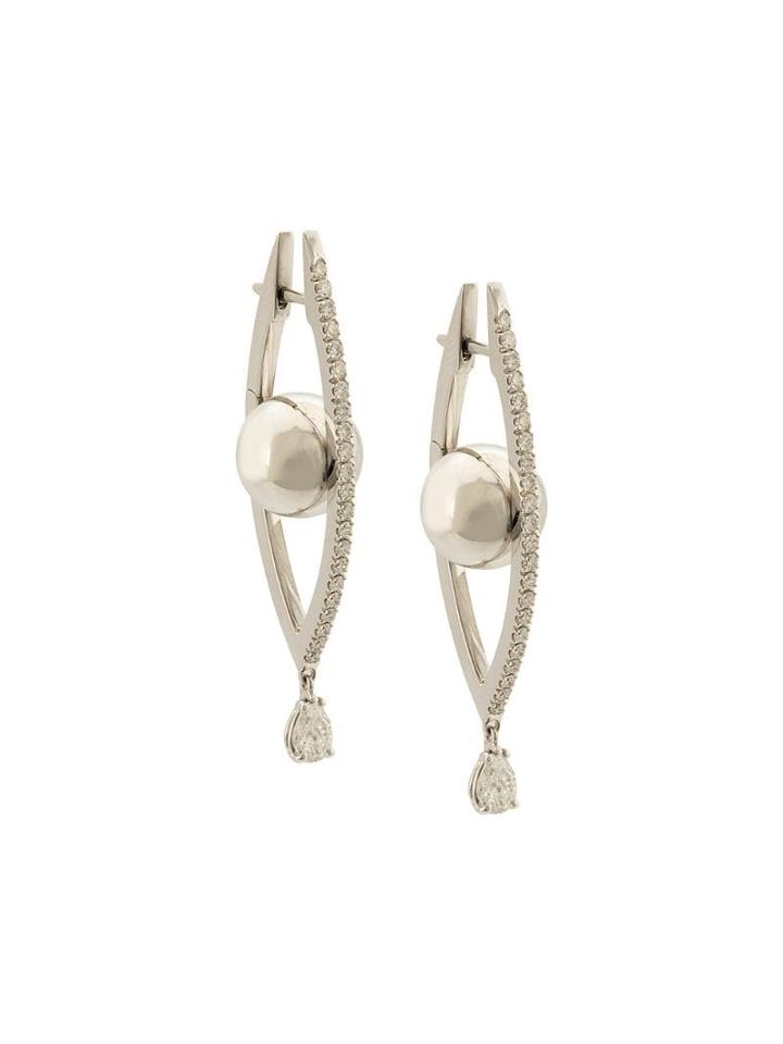 Cadar 18kt White Gold Medium Diamond Reflection Hoops - Silver