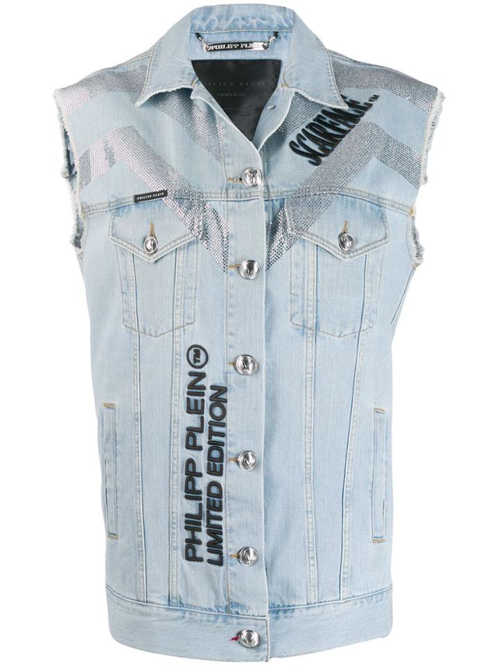 Philipp Plein Scarface Denim Vest - Blue
