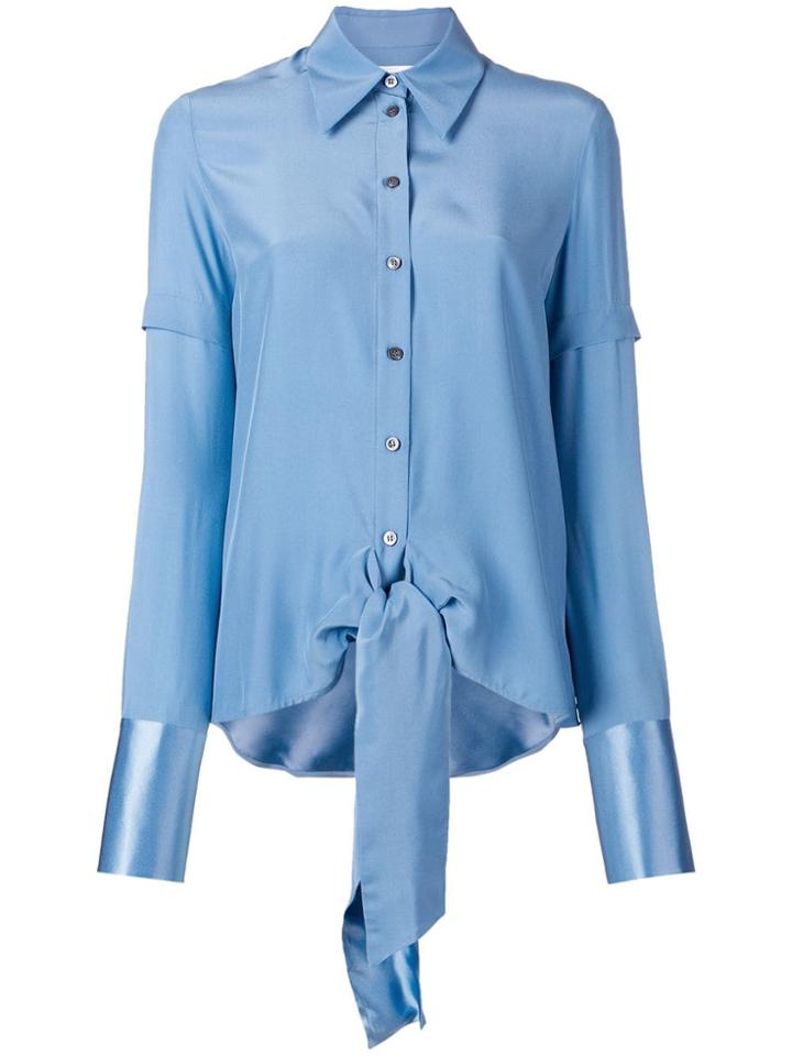 Victoria Victoria Beckham Knotted 100% Silk Blouse - Blue
