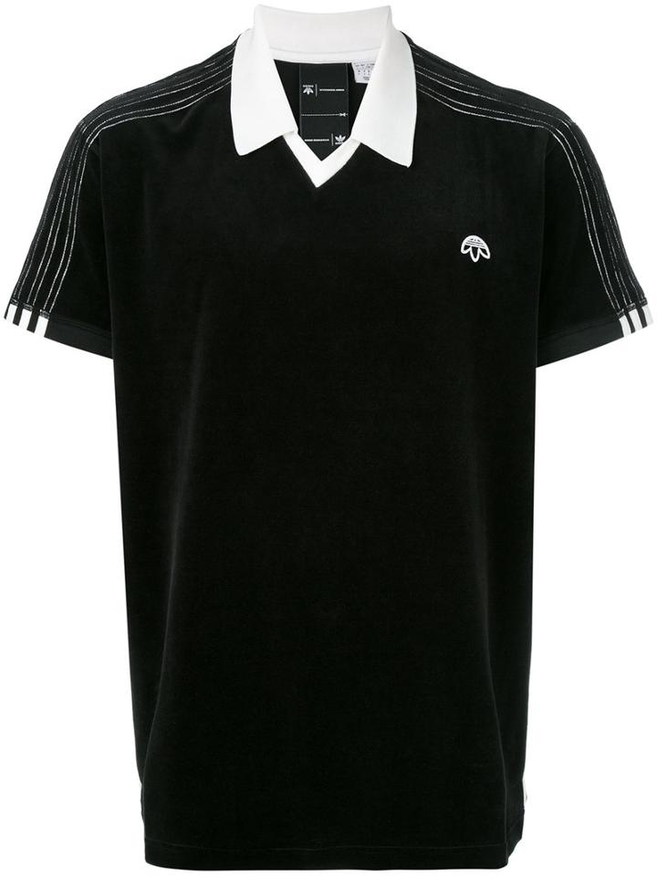 Adidas Originals By Alexander Wang - Velour Logo Polo Shirt - Unisex - Cotton/polyester - Xxs, Black, Cotton/polyester