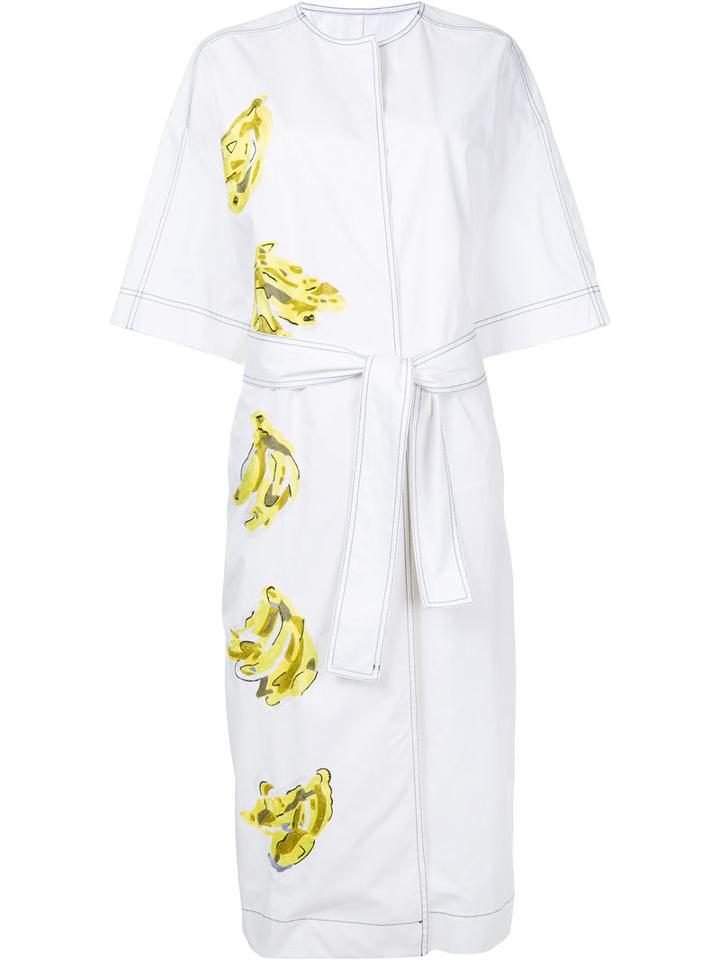 Msgm - Drawstring Printed Coat - Women - Cotton - 46, White, Cotton