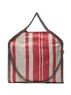 Stella Mccartney Red And Beige Falabella Stripe Linen Tote Bag