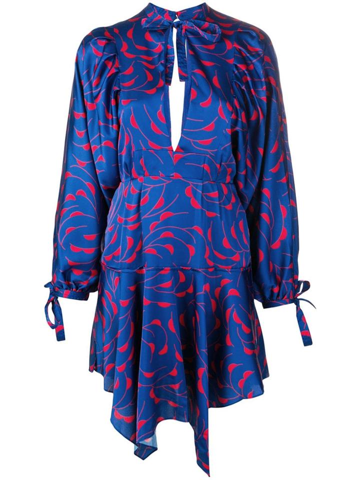Self-portrait Crescent Satin Printed Dress - Blue