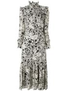 Saint Laurent Floral Print Ruffle Dress, Women's, Size: 42, Black, Silk/viscose