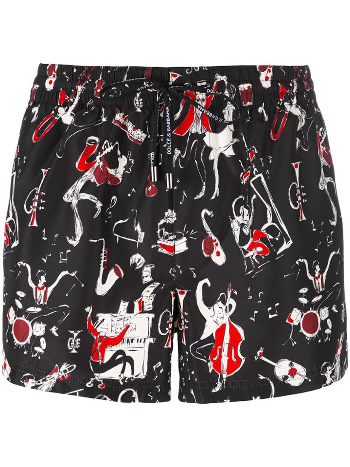 Dolce & Gabbana Jazz Club Print Swim Shorts - Black