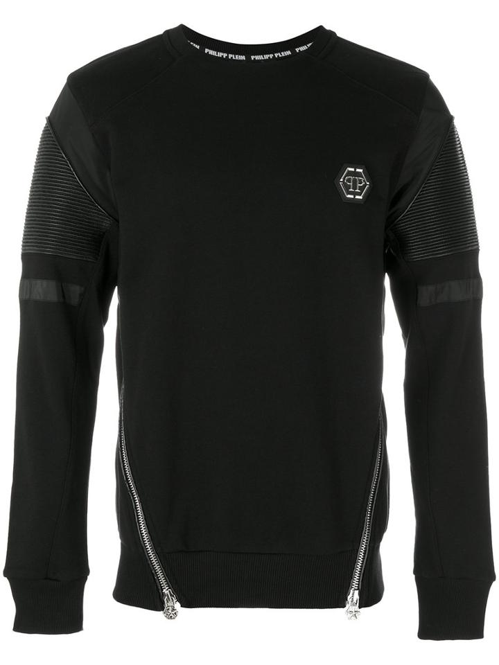 Philipp Plein - Zipped Biker Patch Sweatshirt - Men - Cotton/polyester/polyurethane - Xl, Black, Cotton/polyester/polyurethane
