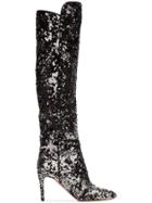 Aquazzura Gainsbourg 85 Silver Sequin Boots - Metallic