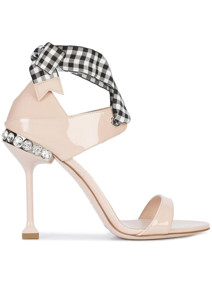 Miu Miu Back Bow Embellished Sandals - Nude & Neutrals