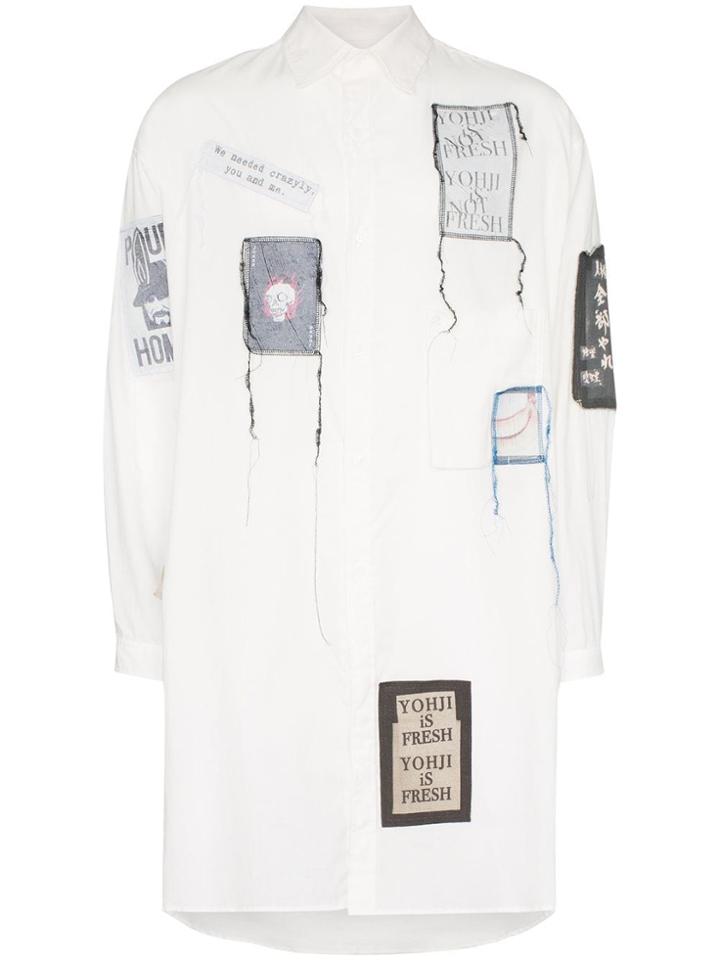 Yohji Yamamoto Patch Embroidered Oversized Shirt - White