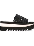 Stella Mccartney Embroidered Pool Slides, Women's, Size: 39.5, Black, Artificial Leather/rubber