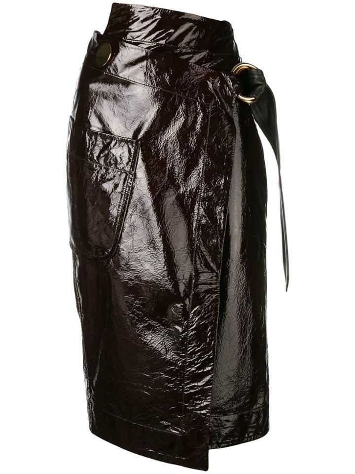 Petar Petrov Leather Wrap Skirt - Brown