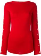 Balmain - Button Sleeve Pullover - Women - Cotton - 40, Women's, Red, Cotton
