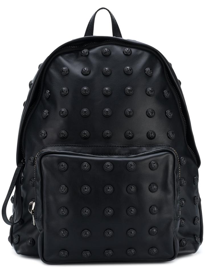 Balmain Embossed Button Backpack - Black