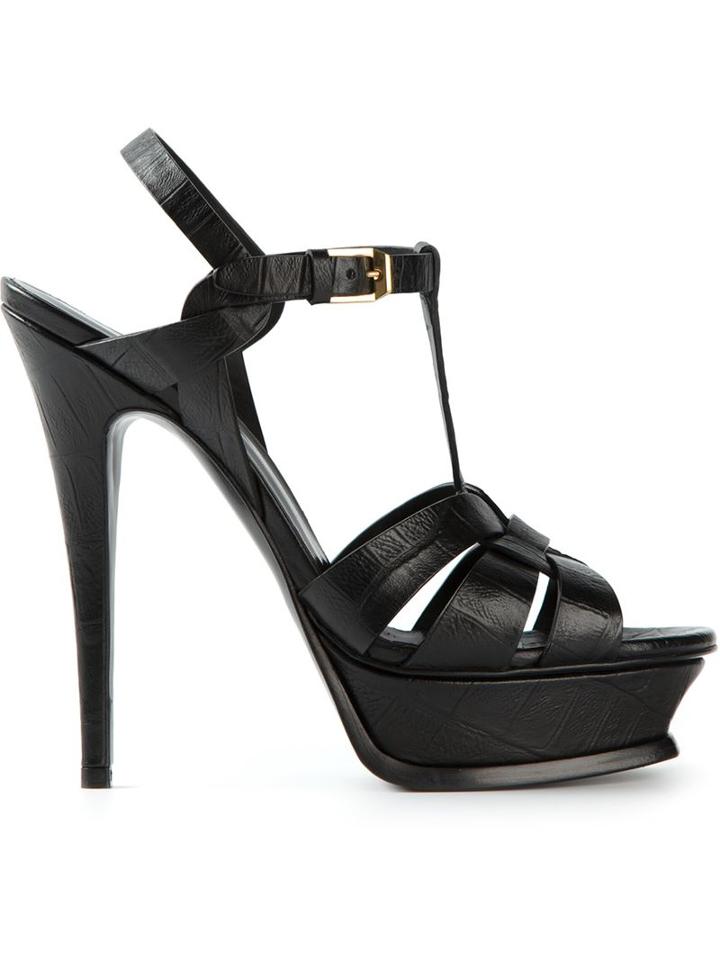 Saint Laurent Tribute Sandals, Women's, Size: 38.5, Black, Calf Leather
