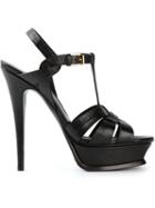Saint Laurent Tribute Sandals, Women's, Size: 38.5, Black, Calf Leather