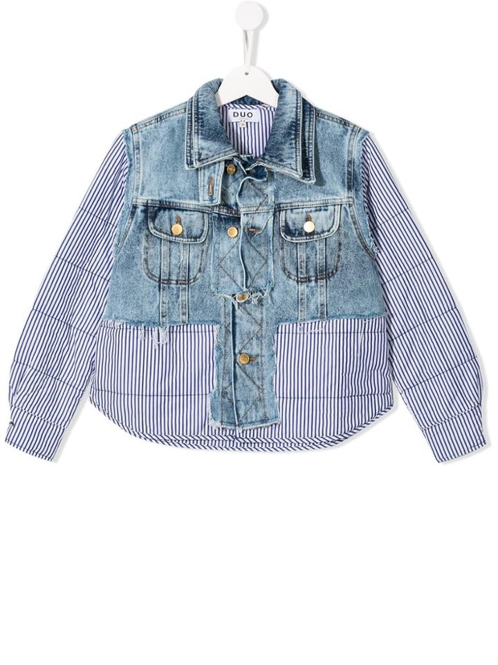 Natasha Zinko Kids Teen Shirt-mesh Denim Jacket - Blue
