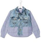 Natasha Zinko Kids Teen Shirt-mesh Denim Jacket - Blue