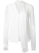 Jonathan Simkhai Fringe V-neck Scarf Blouse, Women's, Size: Small, White, Silk/cotton/viscose/polyamide