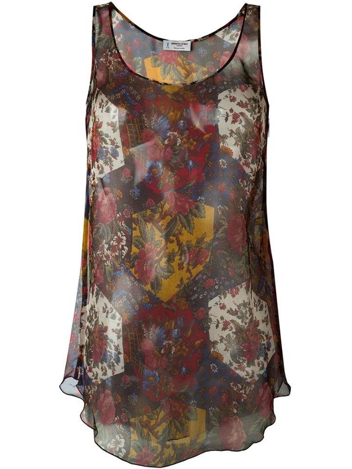 Alberto Biani Semi Sheer Patchwork Floral Tank Top