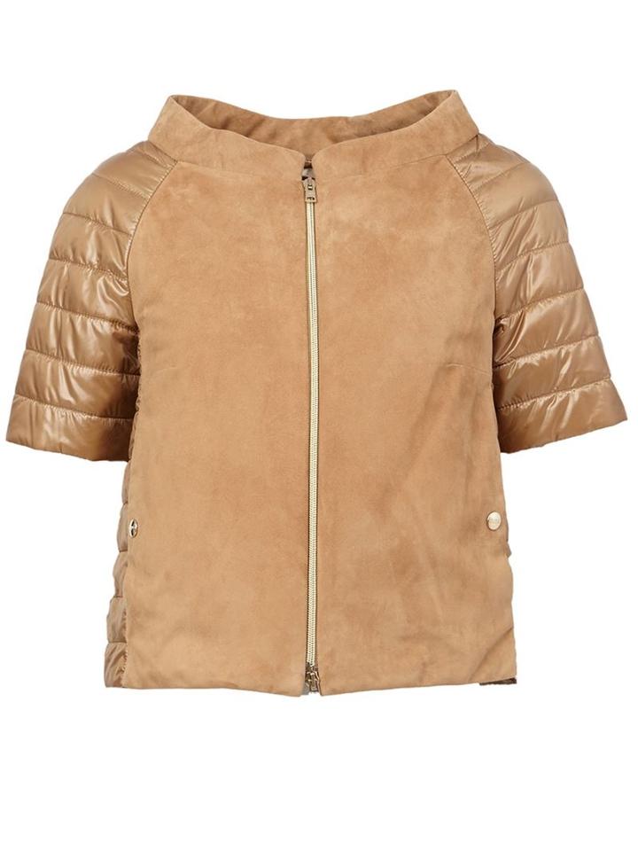 Herno Leather Panel Puffer Jacket, Women's, Size: 44, Brown, Polyamide/polyester/lamb Skin