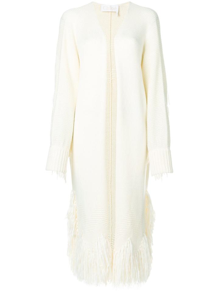 Chloé Fringed Longline Cardigan - White