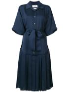 Thom Browne Pleated Belted Shirt Dress - Blue