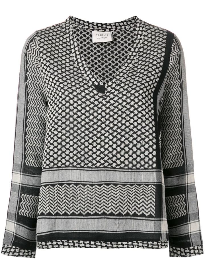 Cecilie Copenhagen V-neck Printed Top - Black