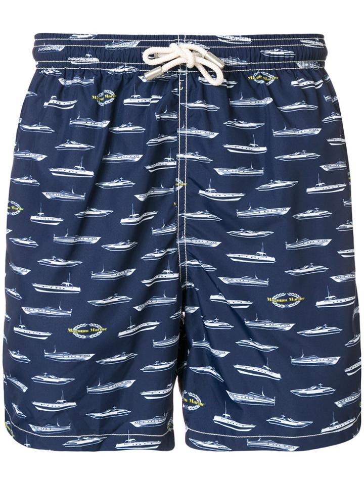 Mc2 Saint Barth Print Drawstring Swim Shorts - Blue